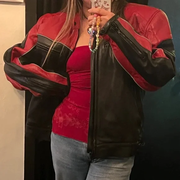 [International Male] Men's Red and Black Leather Jacket - Picture 6 of 8